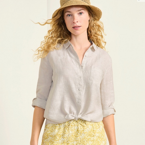 Garnet Hill Easy Linen Button Down Shirt in Sand - Picture 1 of 5